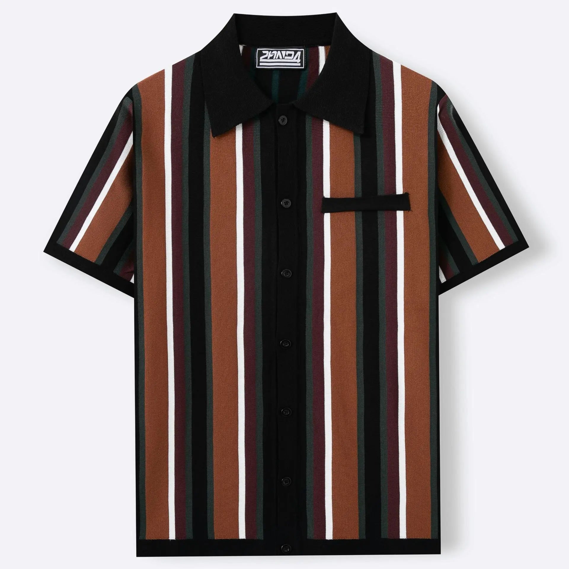 KZZ Men's Summer Casual Knitted Cardigan-Style Polo Shirt — Short Sleeve, Turn-down Collar, Striped