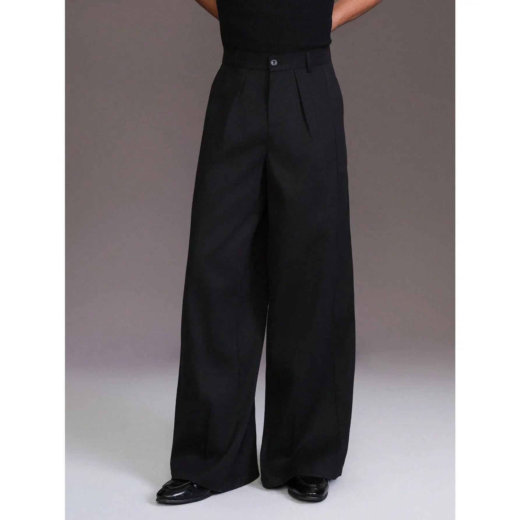 KZZ Men's Pleated Wide-Leg Dress Trousers