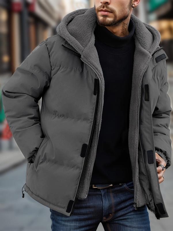 KZZ Men's Thickened Windproof Winter Jacket - Cold-Resistant Warm Fleece Lined Hooded Coat