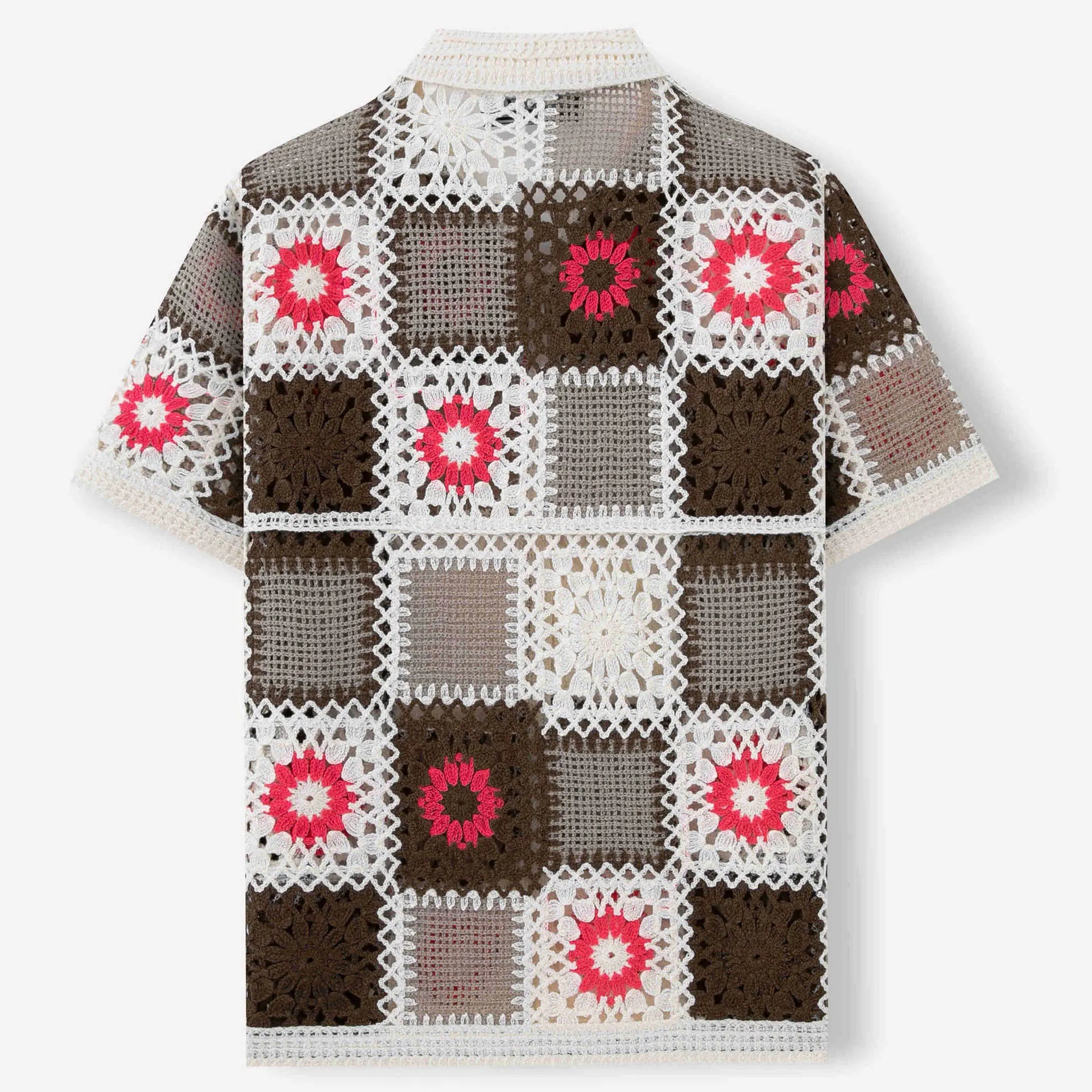 KZZ Men's Retro Ethnic Style Crocheted Lace-up Layered Knit Top