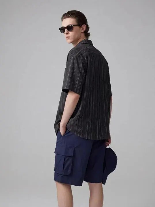 KZZ Men's Loose-Fit Striped Collared Shirt