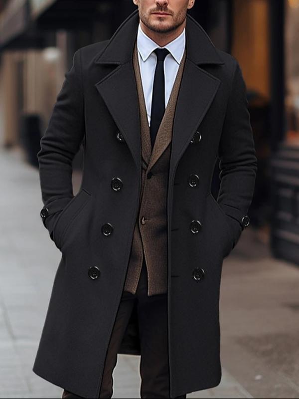 KZZ Men's Solid Color Trench Coat Double Button Windproof Jacket