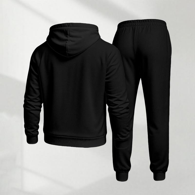 KZZ Men's Polo Pattern Print Hoodie and Drawstring Sweatpants Set