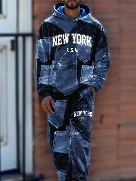 KZZ Men's Fall Winter Hooded Sweatshirt & Pants Set