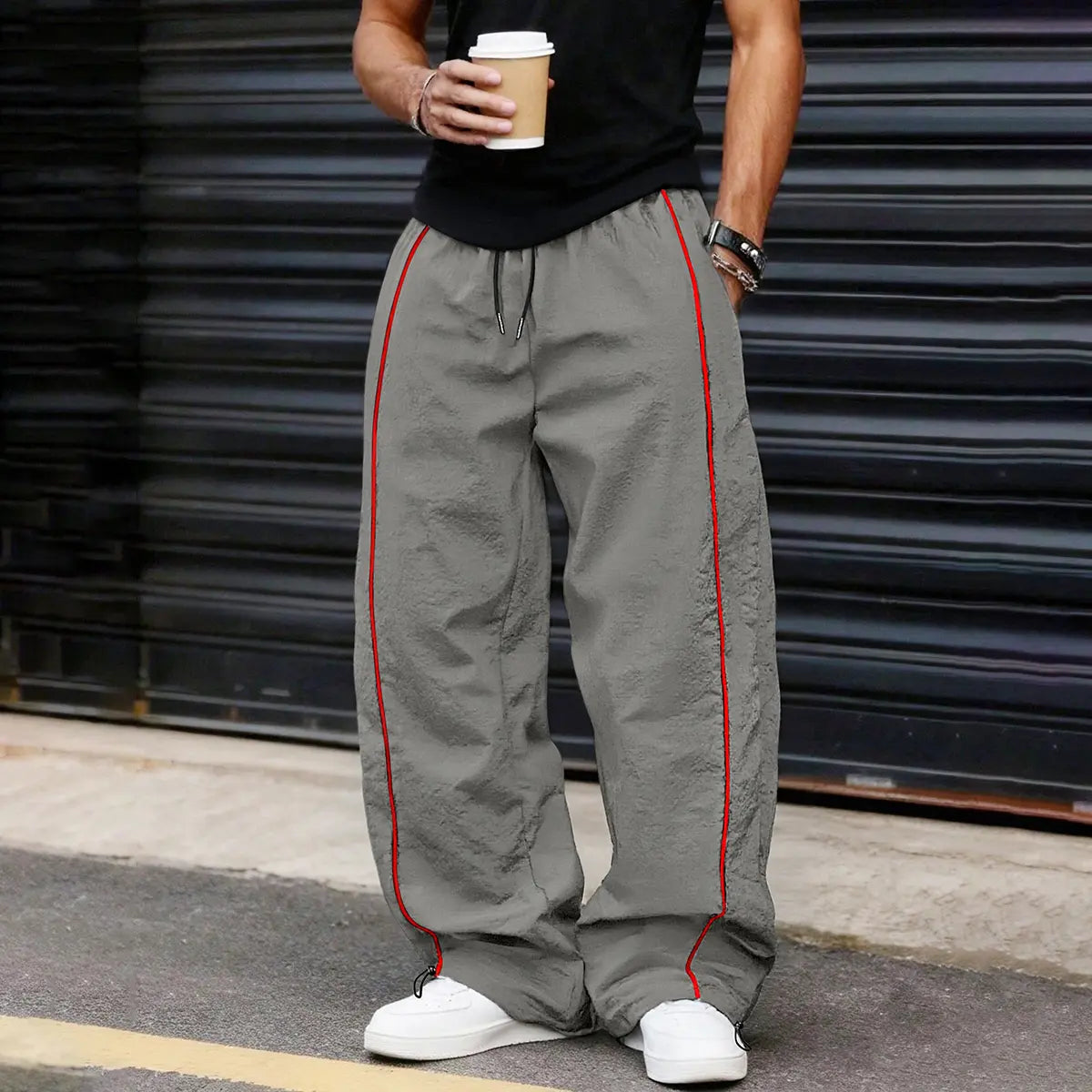 KZZ Men's Casual Striped Print Comfortable Straight-Leg Sweatpants