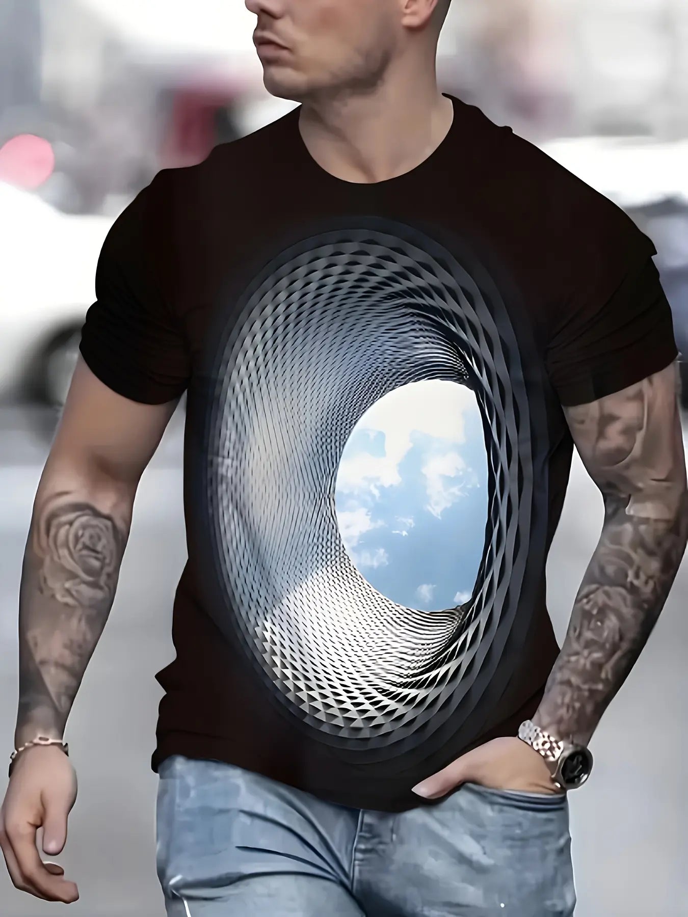 KZZ Men's Crew-Neck Short-Sleeve T-Shirt