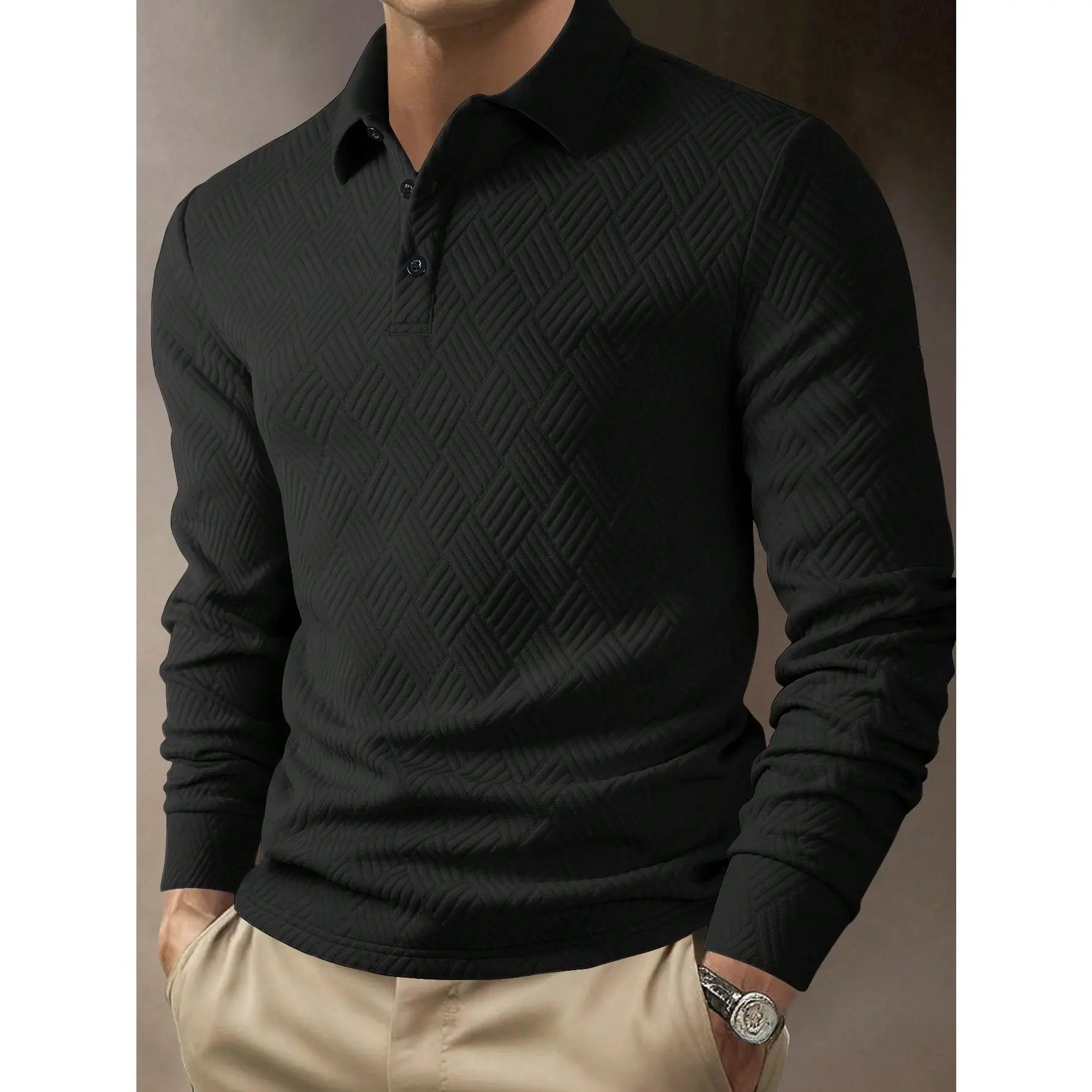 KZZ Men's Casual Plain Knit Long-Sleeve Polo Shirt