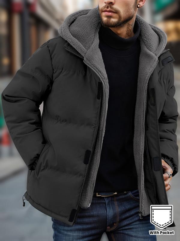 KZZ Men's Thickened Windproof Winter Jacket - Cold-Resistant Warm Fleece Lined Hooded Coat