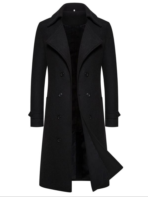 KZZ Men's Solid Color Trench Coat Double Button Windproof Jacket