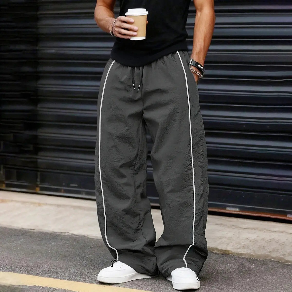 KZZ Men's Casual Striped Print Comfortable Straight-Leg Sweatpants