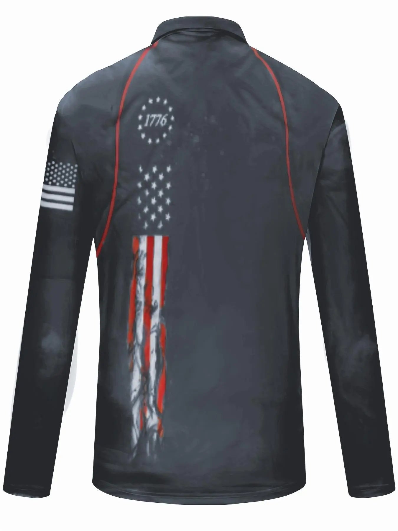 KZZ Men's American flag print long-sleeved polo shirt