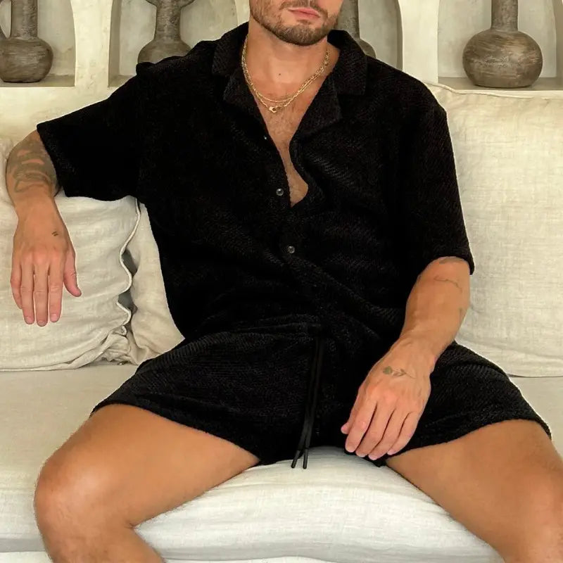 KZZ Men's Summer Casual Polo Shirt and Shorts Set