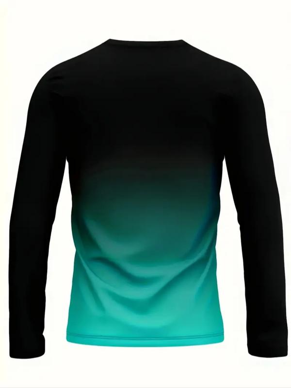 KZZ Men's Casual Long Sleeve T-Shirt, Gradient Color Round Neck, Letter Print Design