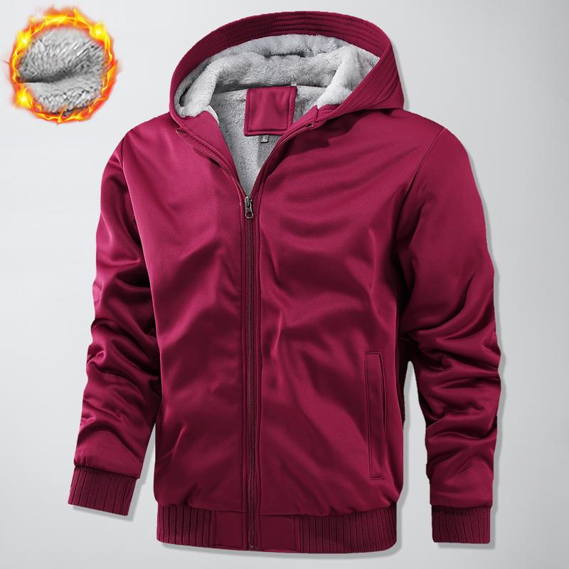 KZZ Thickened Fleece Solid Color Hooded Cardigan - Men's Winter Sweatshirt Jacket