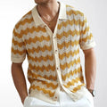 KZZ Men's Retro Hong Kong Style Wavy Open-Knit Polo Shirt