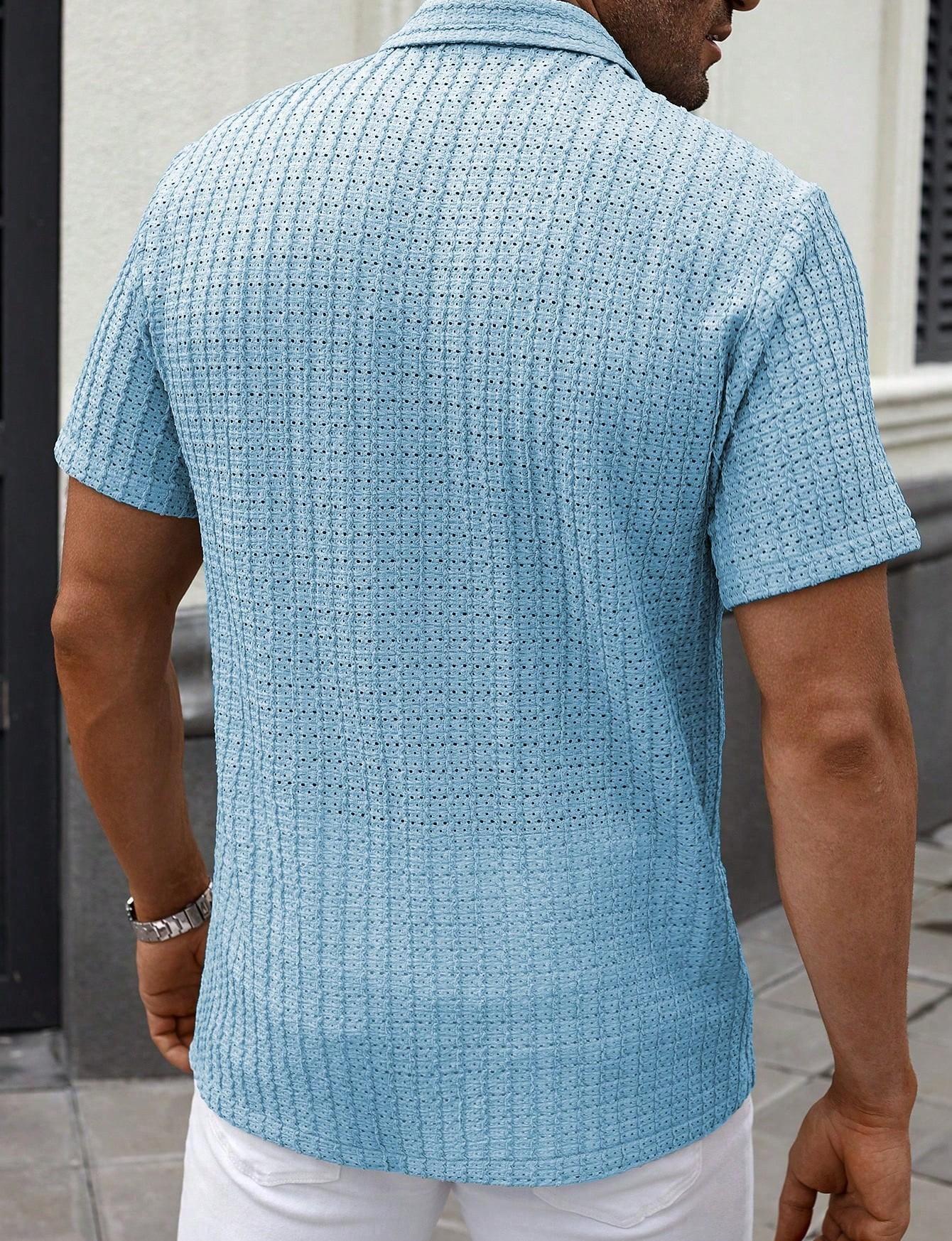 KZZ Men's casual striped short-sleeved shirt