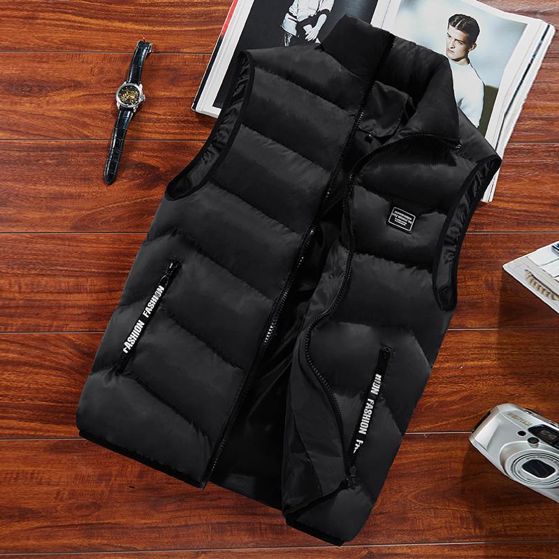 KZZ Men's Thickened Warm Sleeveless Vest - Black Full-Zip Stand Collar Ideal