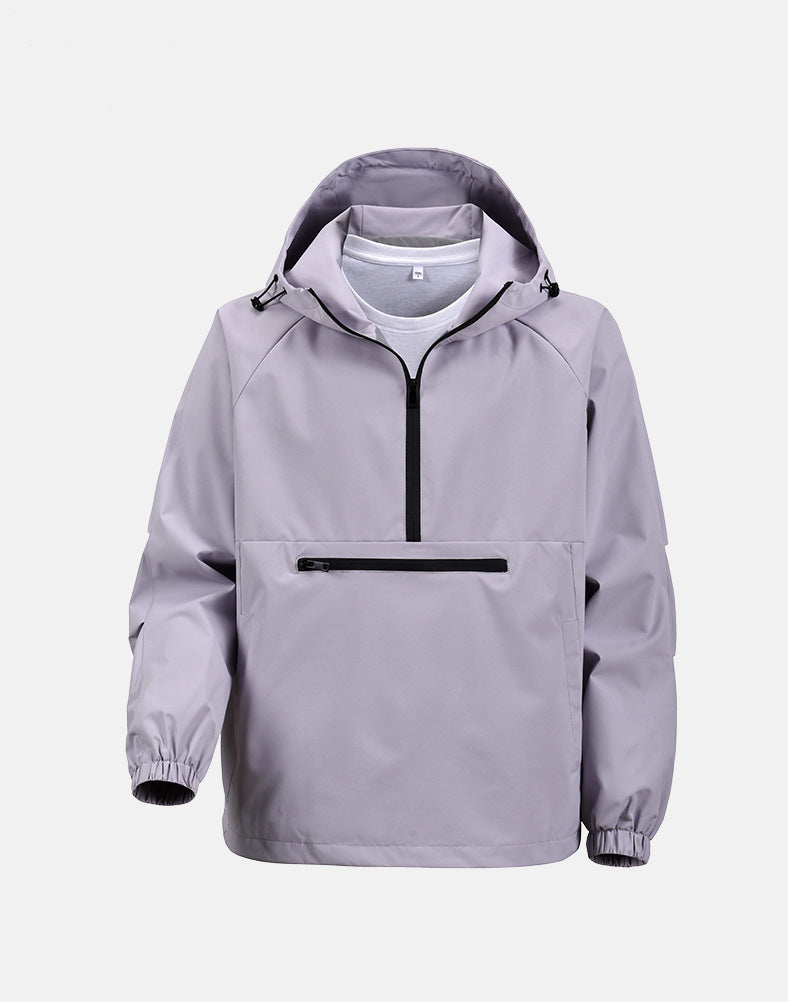KZZ Men's Solid Color Half Zip Pocket Hooded Jacket