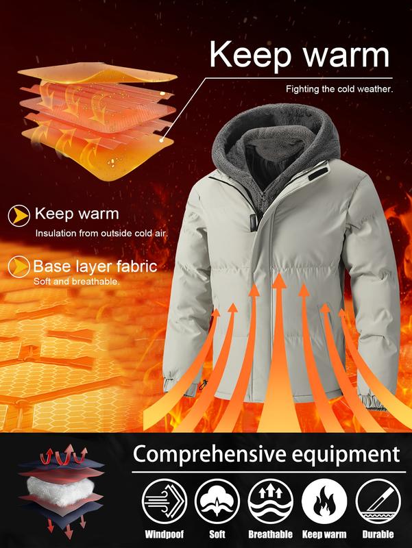 KZZ Men's Thickened Windproof Winter Jacket - Cold-Resistant Warm Fleece Lined Hooded Coat