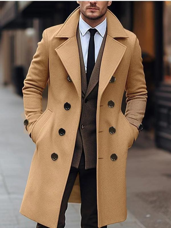 KZZ Men's Solid Color Trench Coat Double Button Windproof Jacket