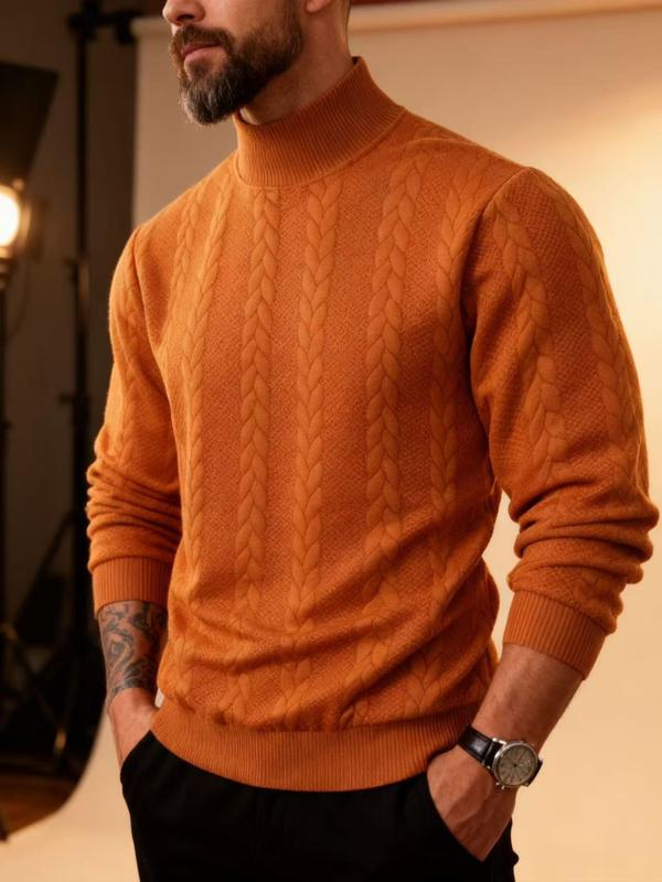 KZZ Men's solid color knitted jacquard turtleneck sweater