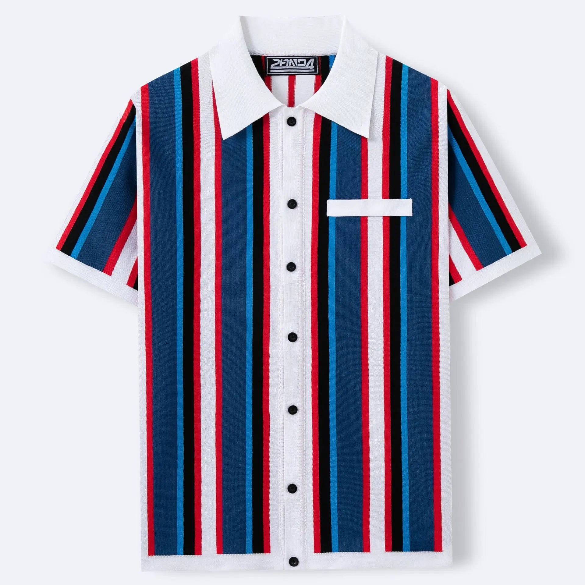 KZZ Men's Summer Casual Knitted Cardigan-Style Polo Shirt — Short Sleeve, Turn-down Collar, Striped