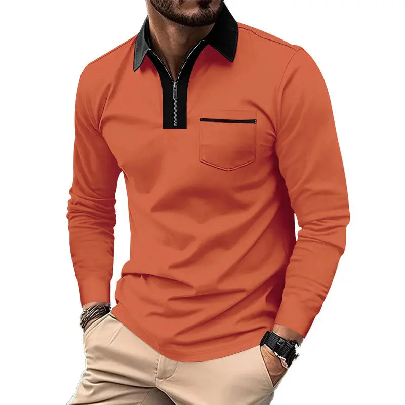 KZZ Men's long-sleeved polo shirt for spring and autumn