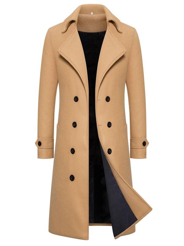 KZZ Men's Solid Color Trench Coat Double Button Windproof Jacket