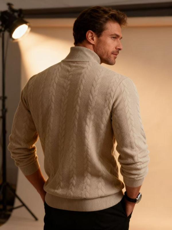 KZZ Men's solid color knitted jacquard turtleneck sweater