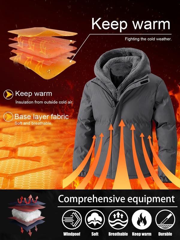 KZZ Men's Thickened Windproof Winter Jacket - Cold-Resistant Warm Fleece Lined Hooded Coat