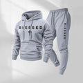 KZZ Men's Blessed Cross Letter Pattern Print Hoodie and Drawstring Sweatpants Set