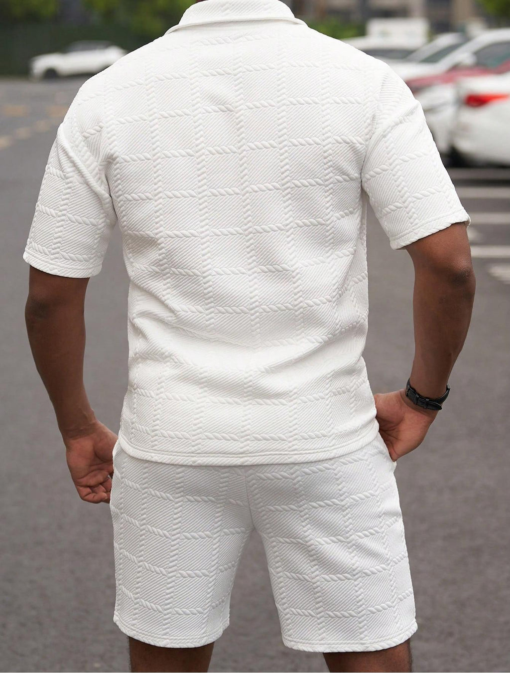 KZZ Men's Summer Solid-Color Stylish Casual Short-Sleeve Set