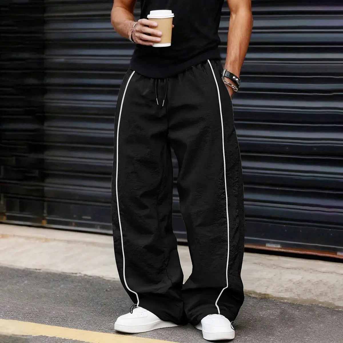 KZZ Men's Casual Striped Print Comfortable Straight-Leg Sweatpants