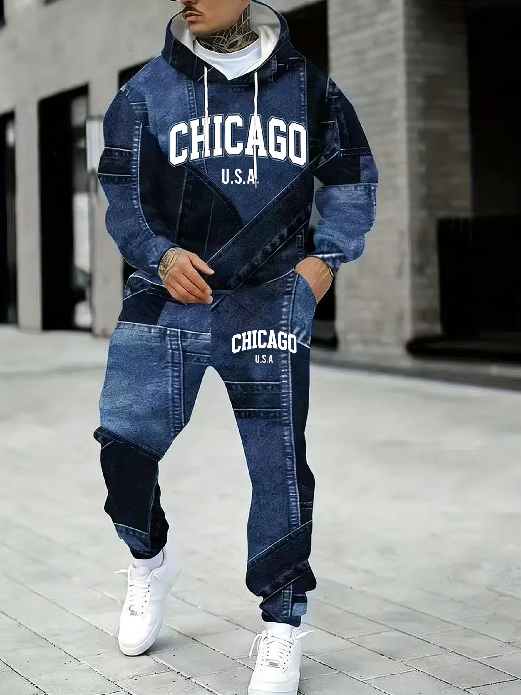 KZZ Men's Fall Winter Hooded Sweatshirt & Pants Set