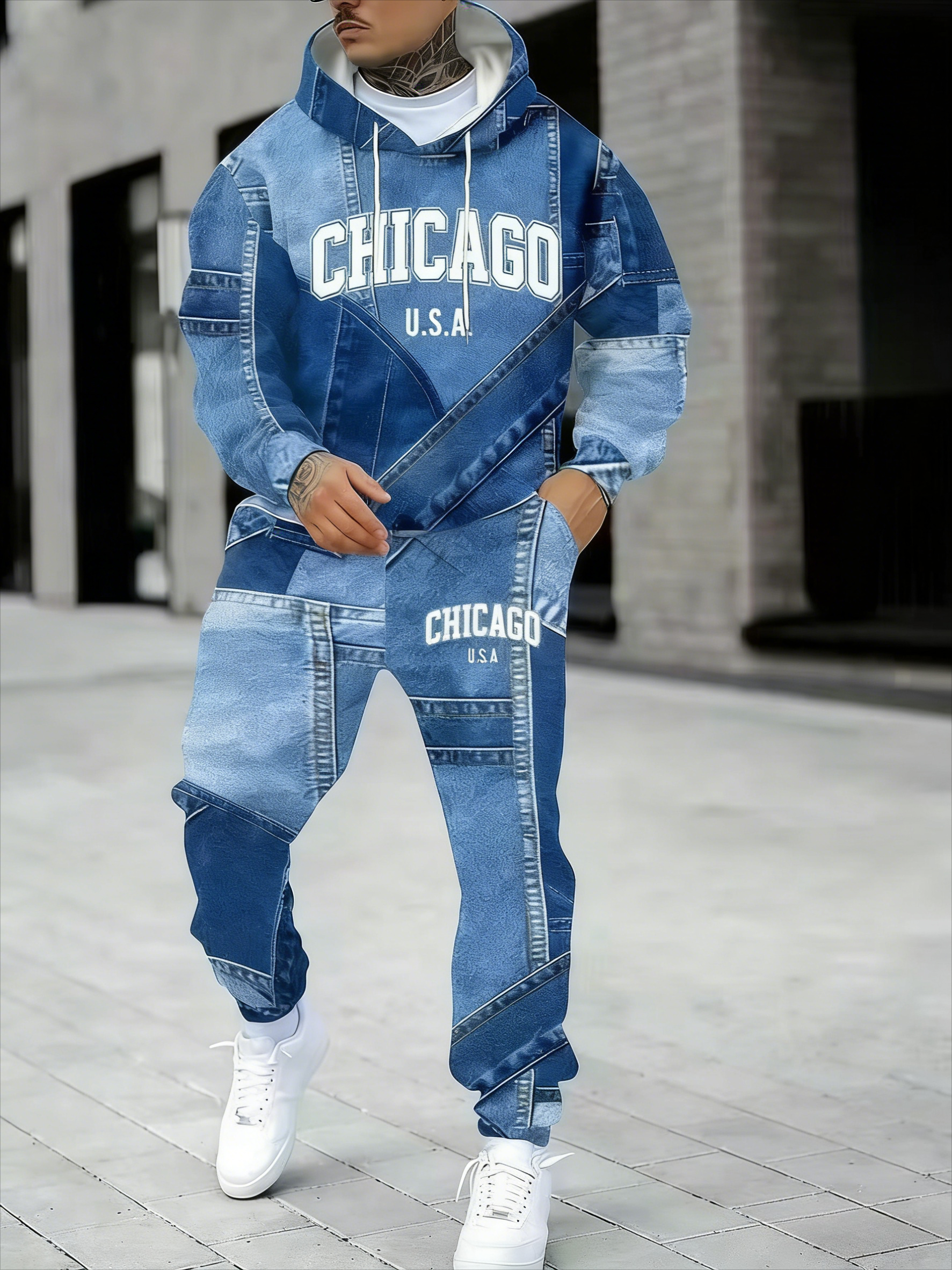 KZZ Men's Fall Winter Hooded Sweatshirt & Pants Set
