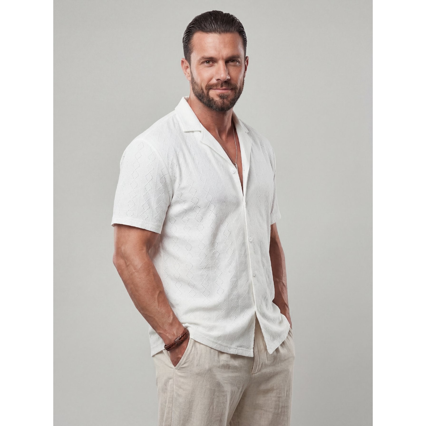 KZZ New Summer Men's Openwork Shirt