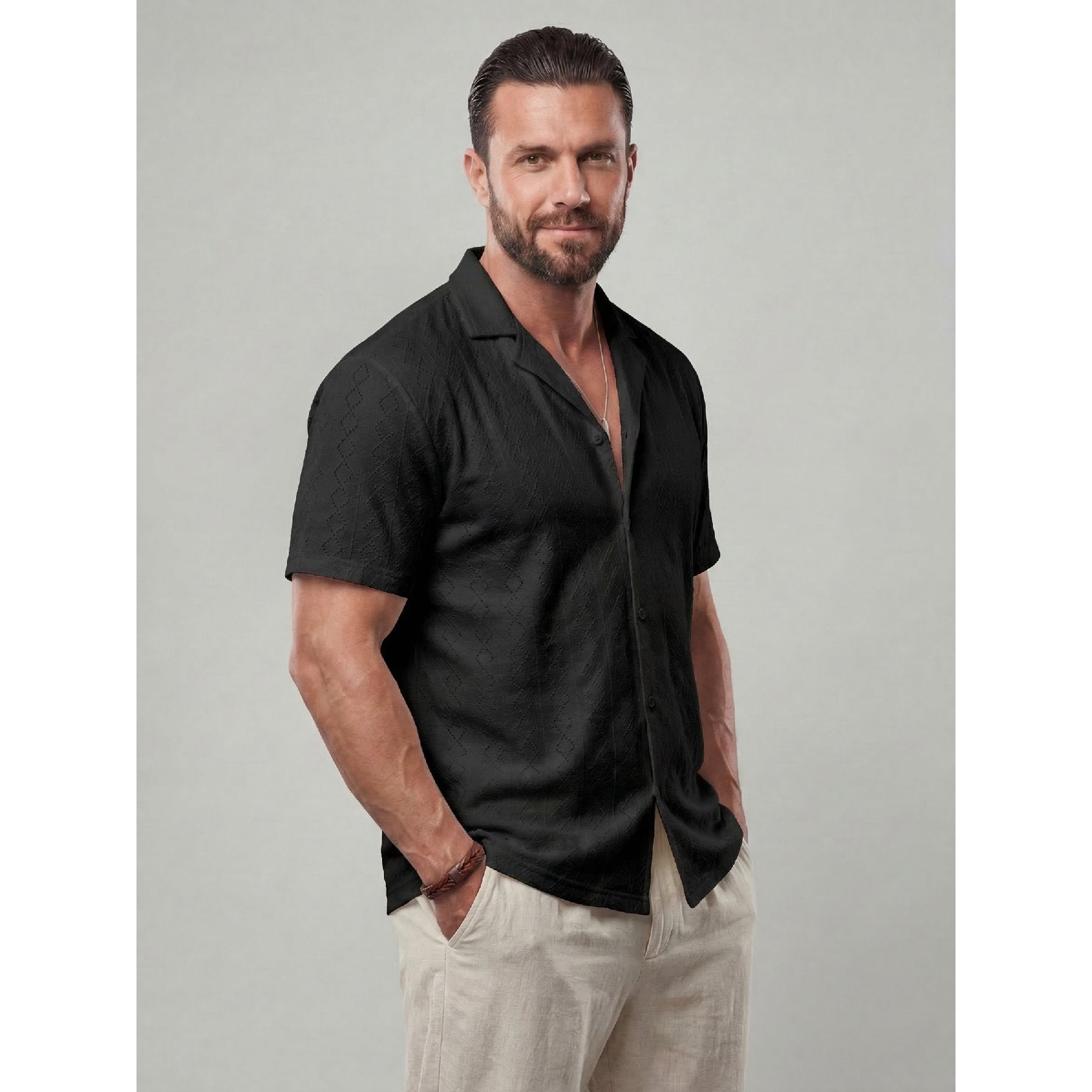 KZZ New Summer Men's Openwork Shirt