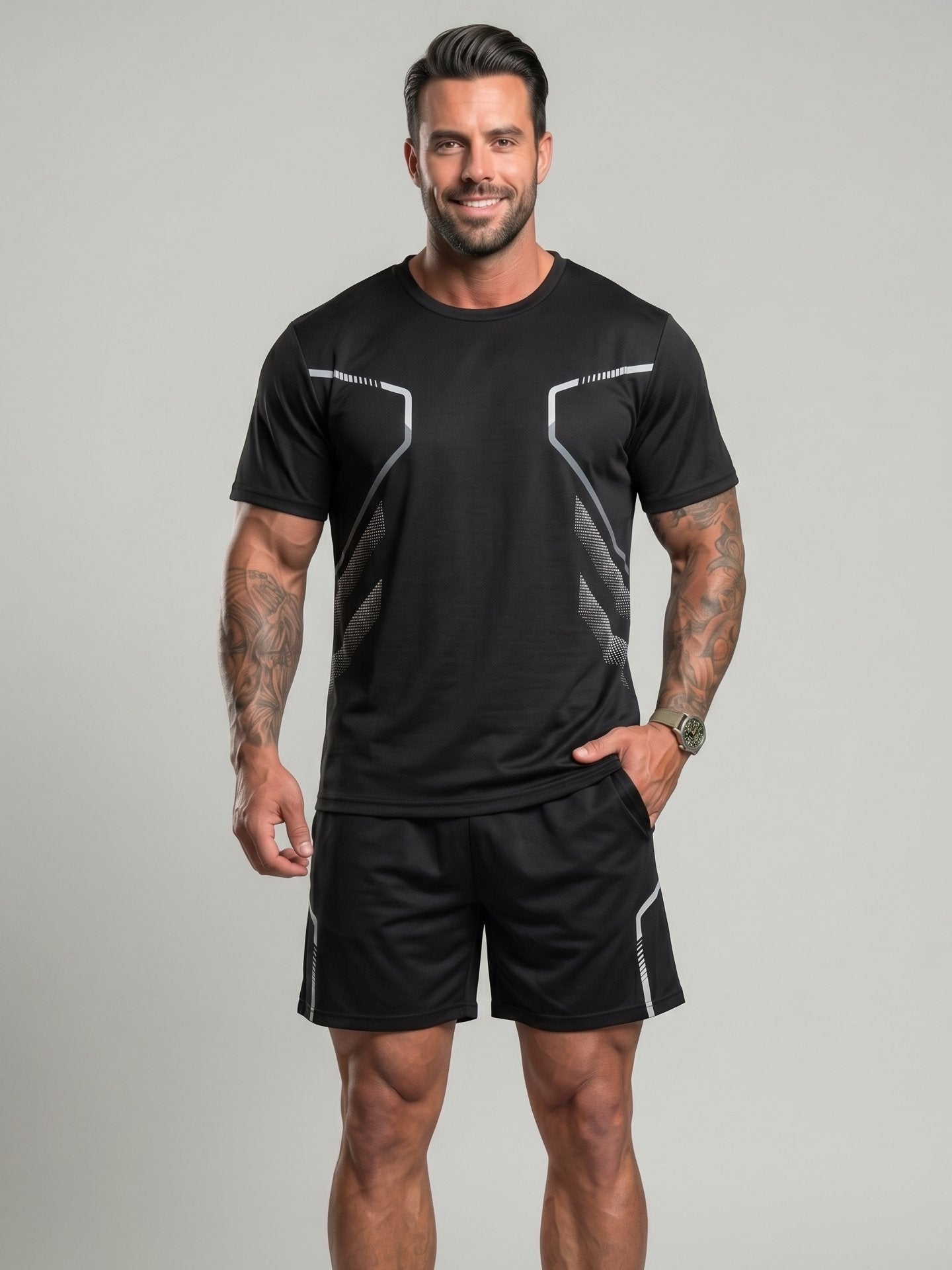 KZZ Casual Athletic Crew-Neck Short-Sleeve T-Shirt + Shorts