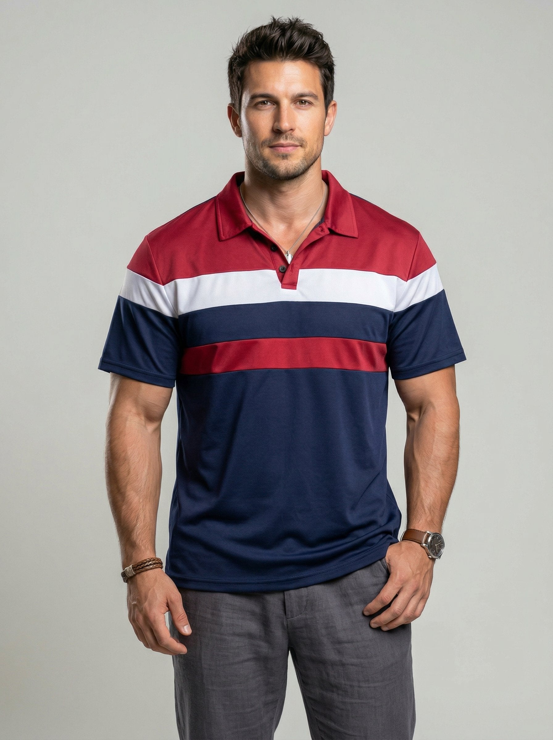 KZZ Men's Colorblock Short Sleeve Polo Shirt