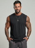 KZZ Men's Washed Sleeveless Fitted Casual Plain Vest