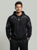 KZZ Men's Casual Loose-Fit Embroidered Thorns Hooded