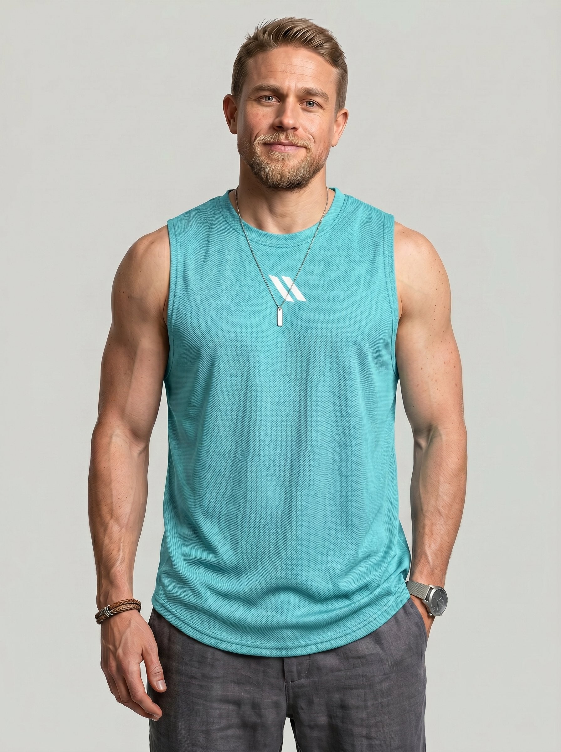 KZZ Men's Solid-Color Mesh Tank Top