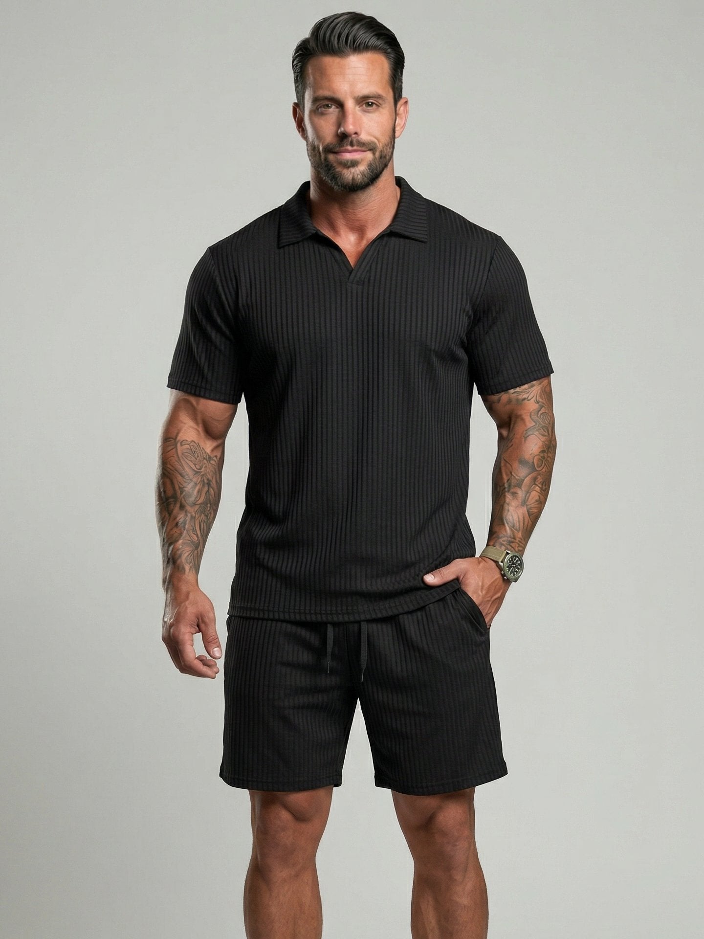 KZZ Men's Two-Piece Jacquard Knit Casual Set