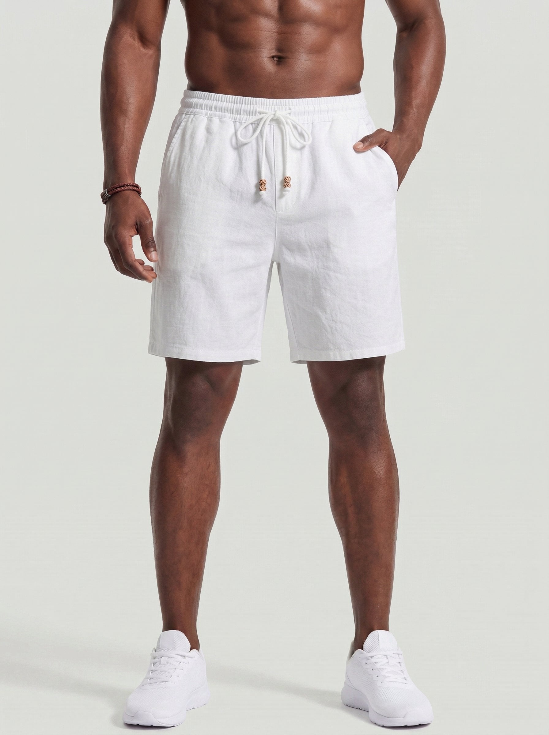 KZZ Men's Linen Casual Elastic Waist Drawstring Summer Beach Pants