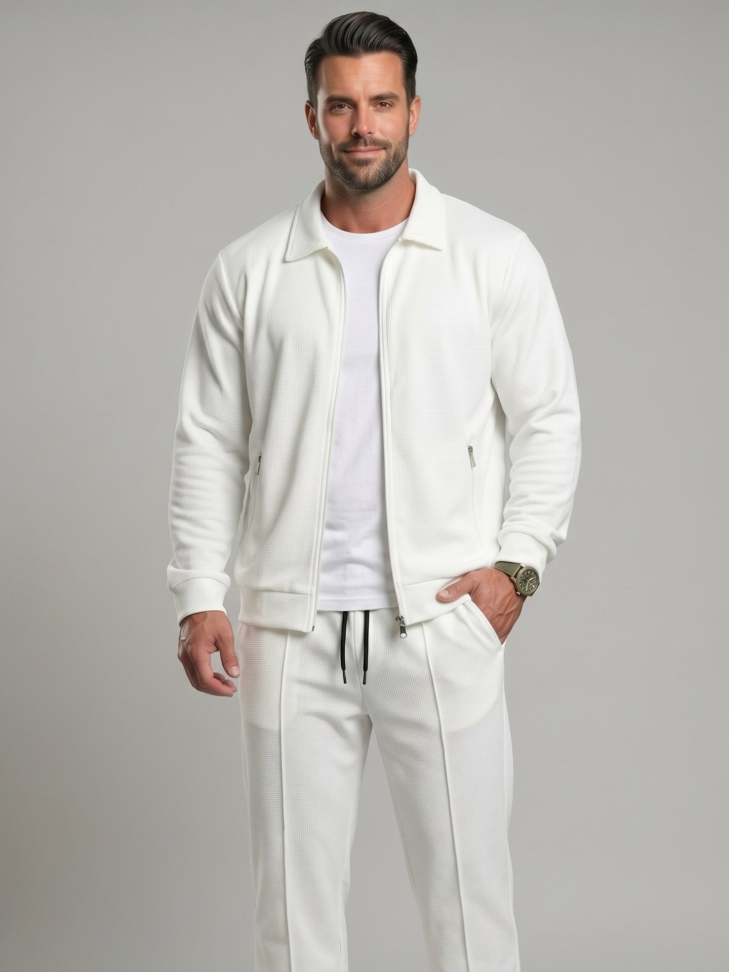 KZZ Men's Stylish Casual Waffle-Knit Business Jacket Suit