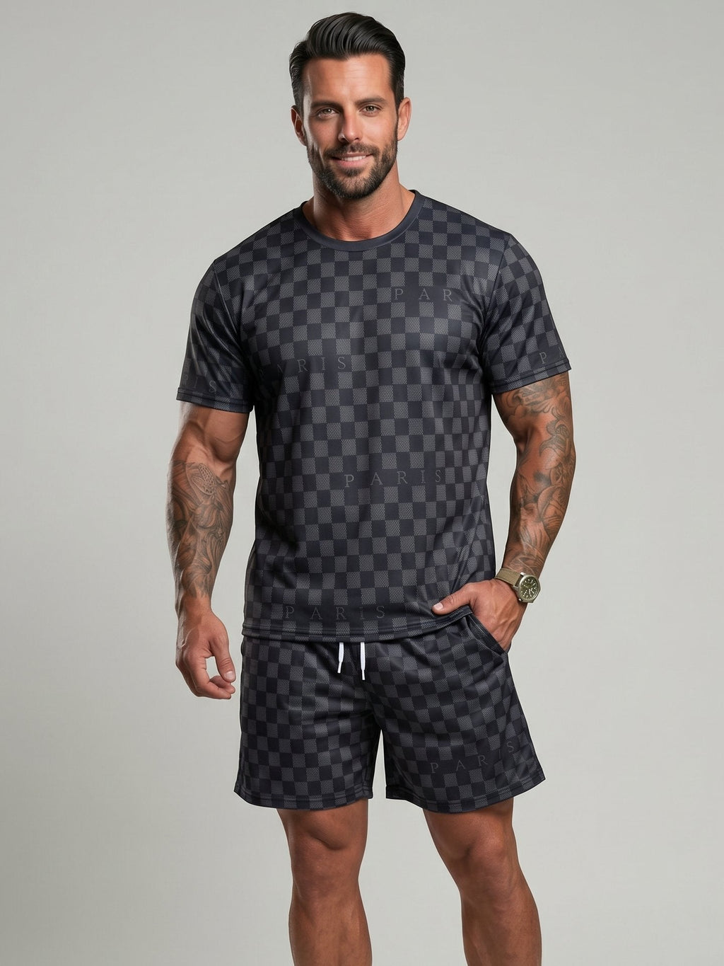 KZZ Men's Crew Neck Short-Sleeve T-Shirt and Shorts Set