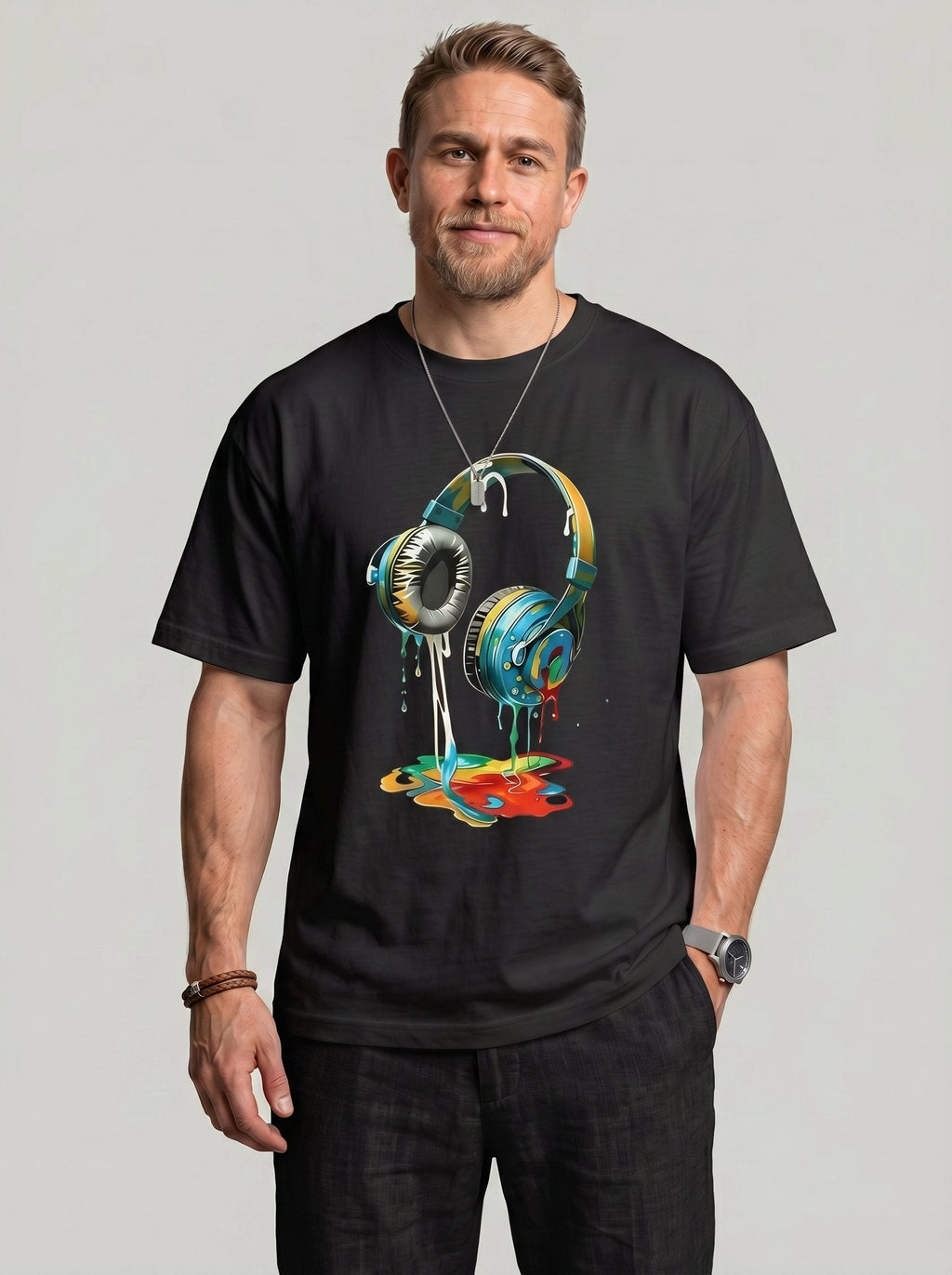 KZZ Men's Classic Premium Cotton Crew-Neck T-Shirt with Tropical Print