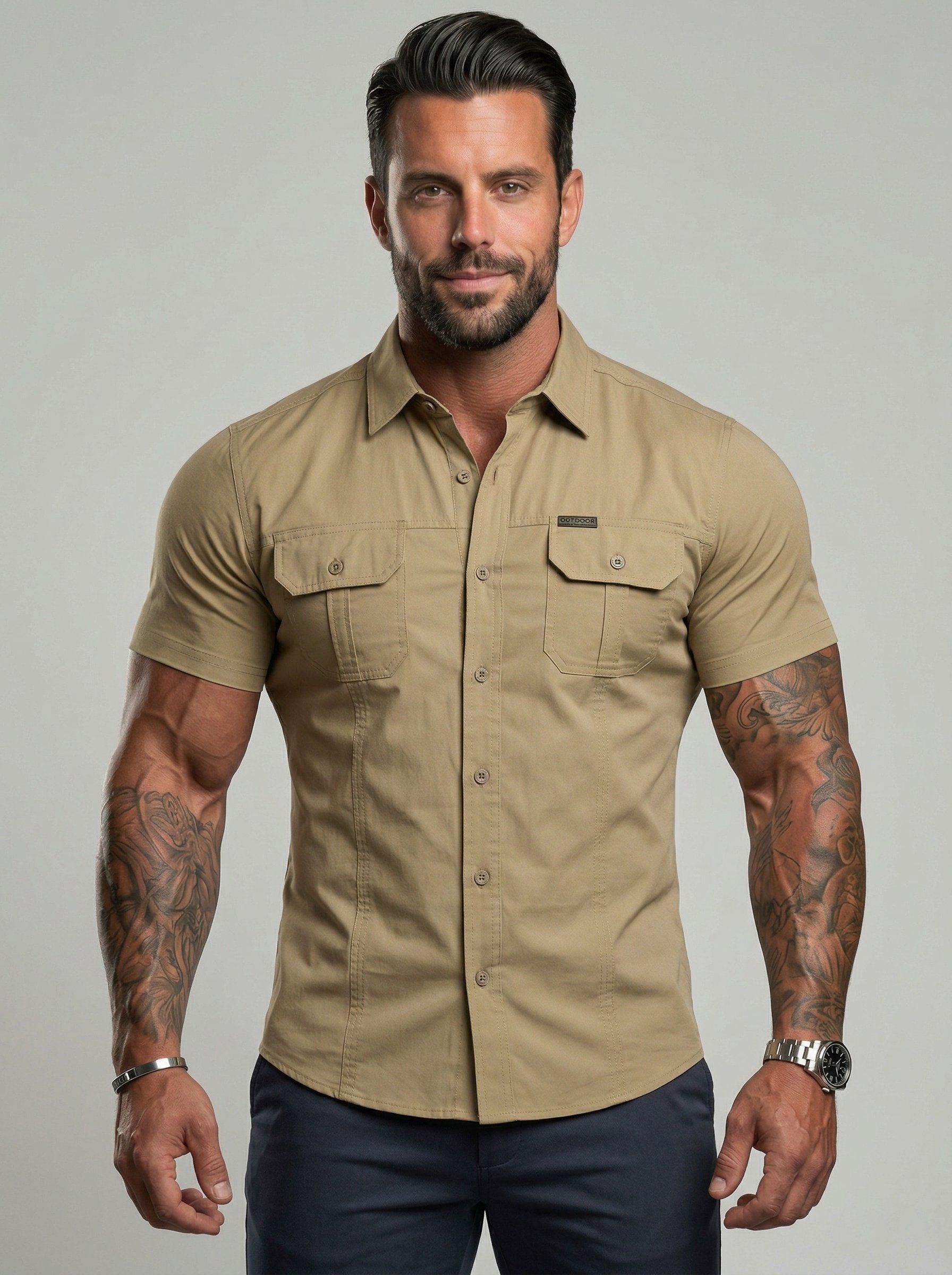 KZZ Durable Short Sleeve Workwear Button Down Shirt
