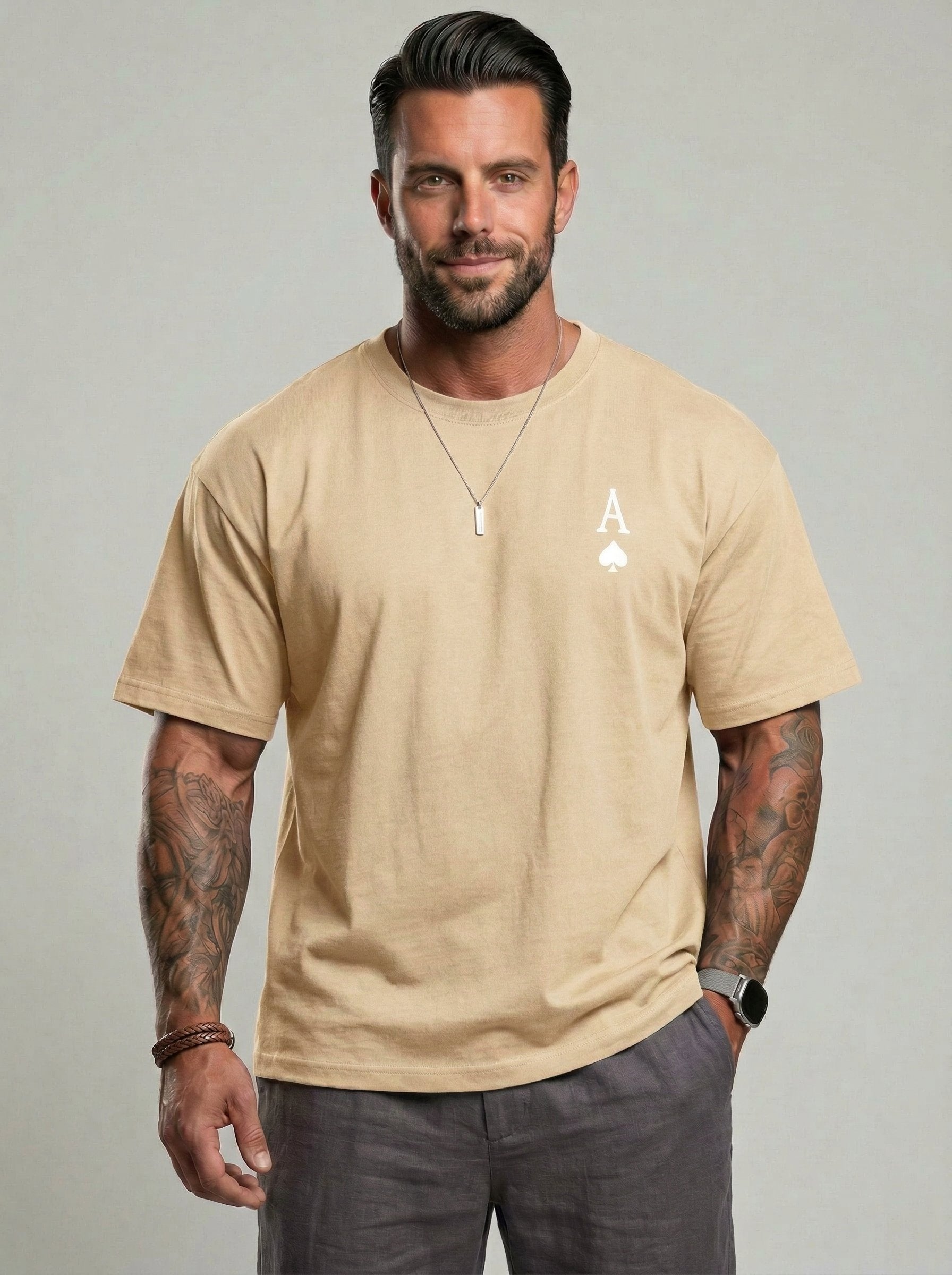 KZZ Men's Ace Of Spades Print Short Sleeve Tee