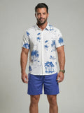 KZZ Men's Tropical Coconut Tree Print Shirt & Shorts Set